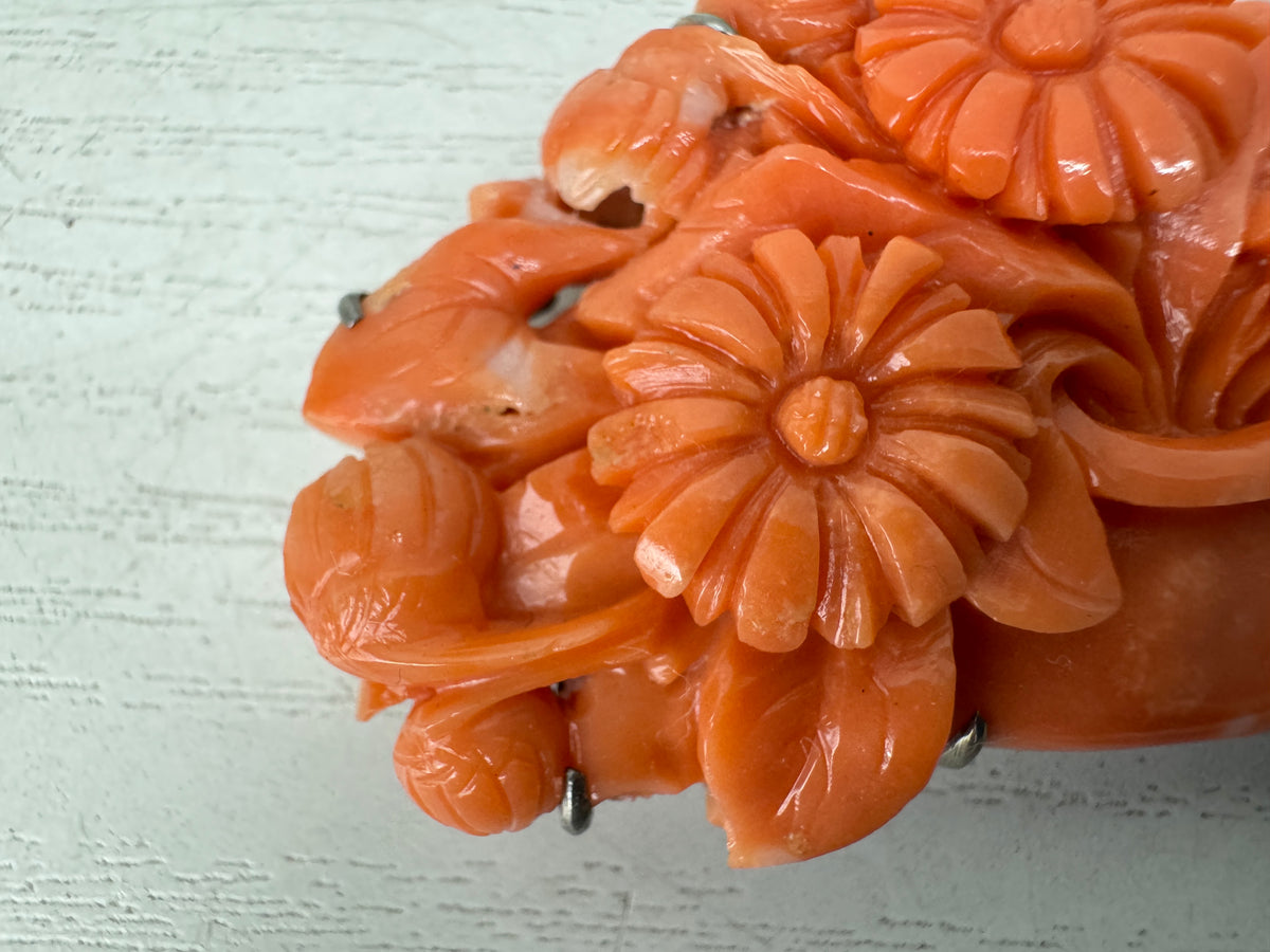 Y11126 OBIDOME Genuine Coral Sash clip brooch Japan antique kimono accessory