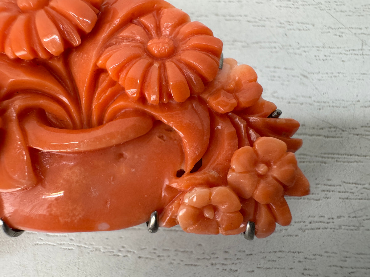 Y11126 OBIDOME Genuine Coral Sash clip brooch Japan antique kimono accessory