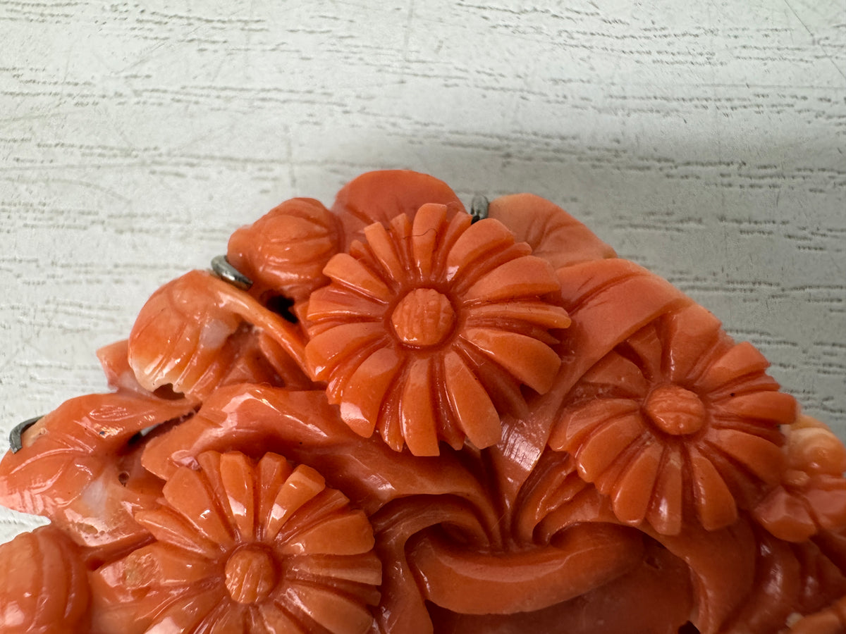 Y11126 OBIDOME Genuine Coral Sash clip brooch Japan antique kimono accessory