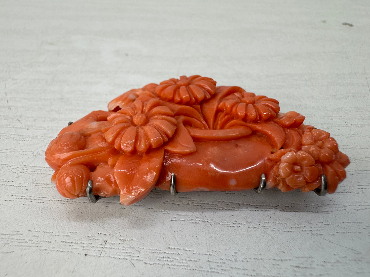 Y11126 OBIDOME Genuine Coral Sash clip brooch Japan antique kimono accessory