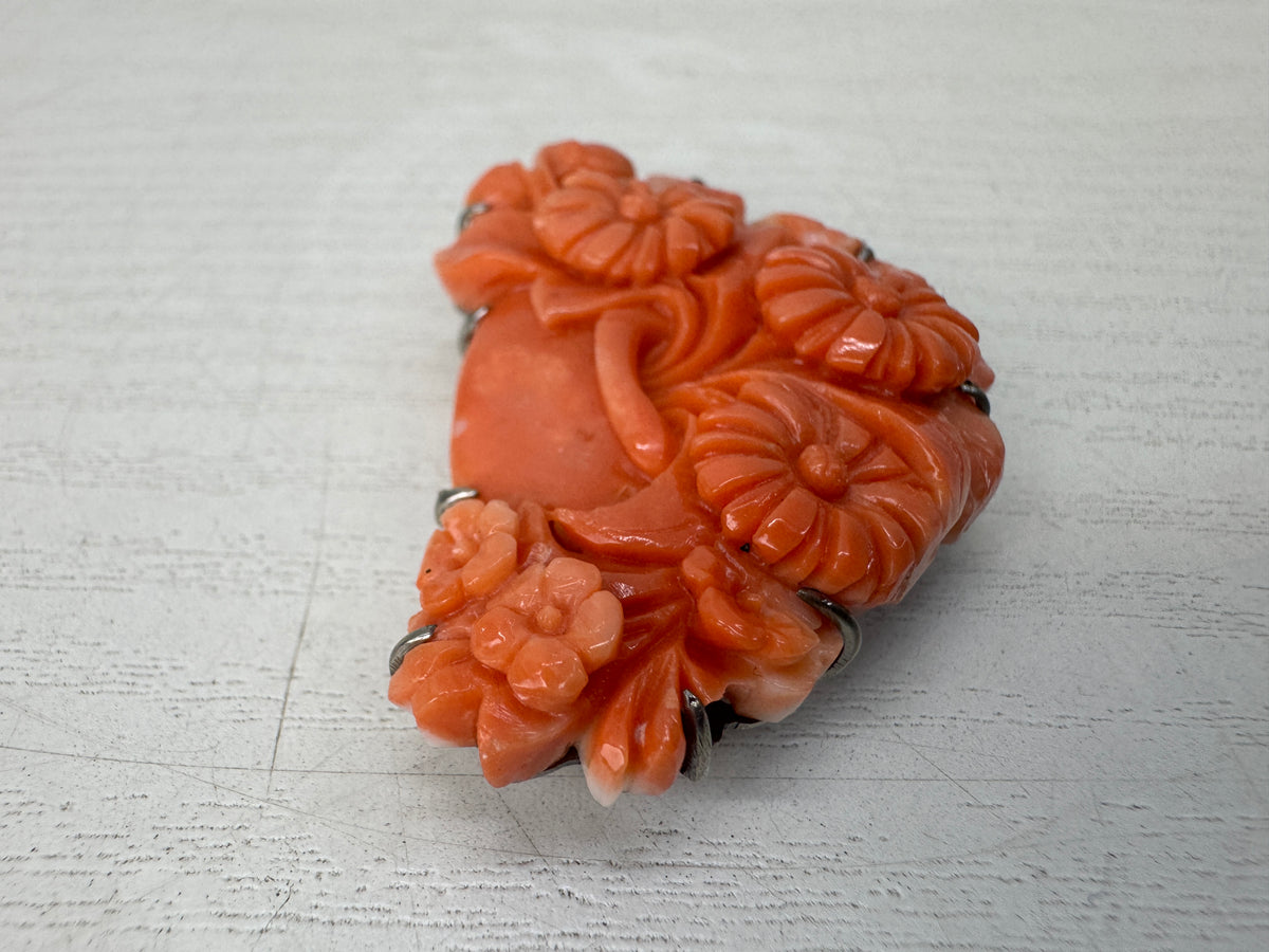 Y11126 OBIDOME Genuine Coral Sash clip brooch Japan antique kimono accessory