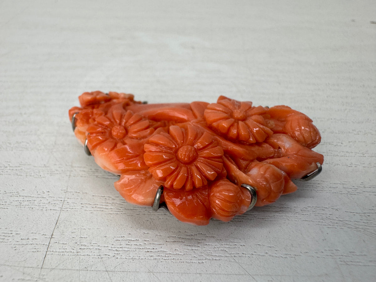 Y11126 OBIDOME Genuine Coral Sash clip brooch Japan antique kimono accessory