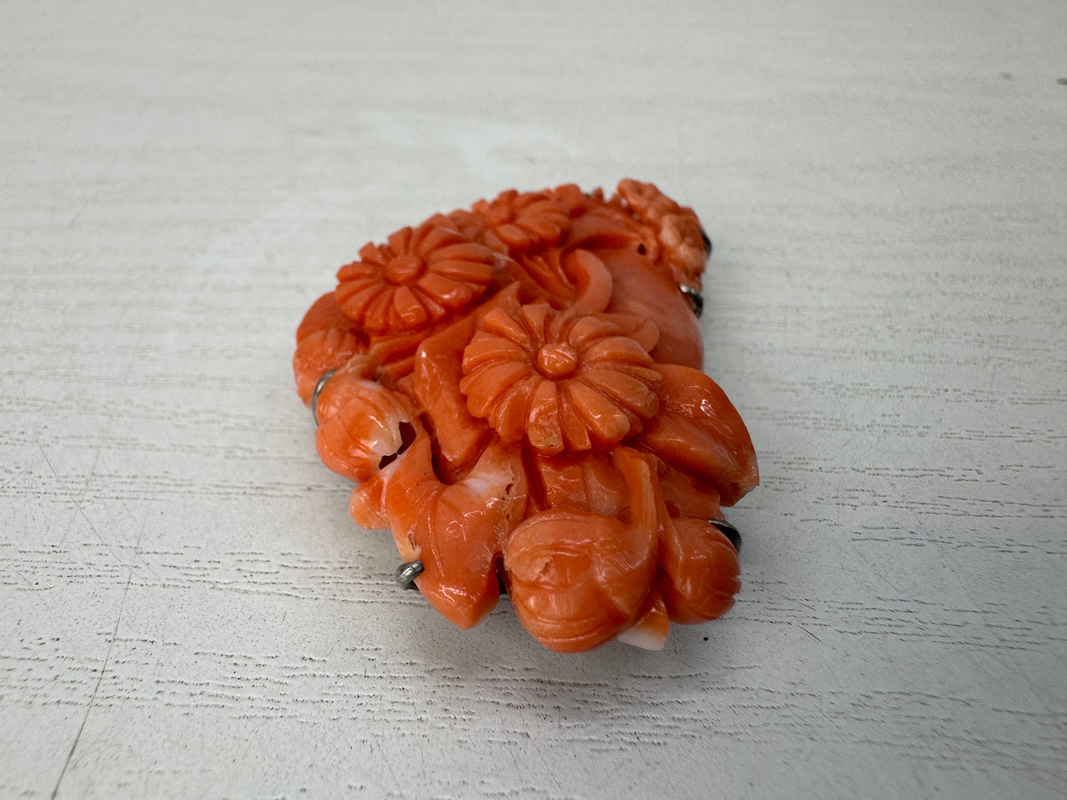 Y11126 OBIDOME Genuine Coral Sash clip brooch Japan antique kimono accessory