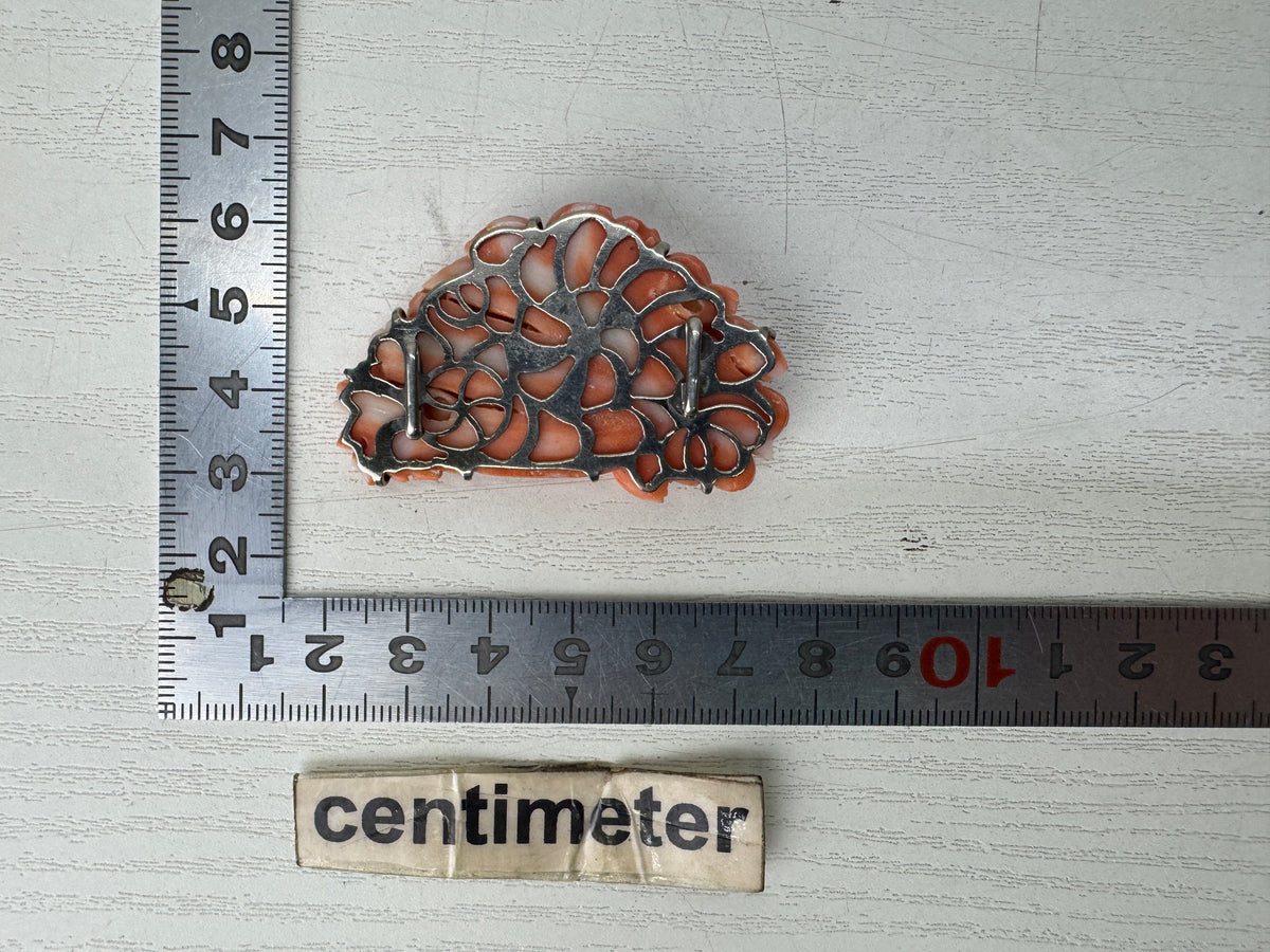 Y11126 OBIDOME Genuine Coral Sash clip brooch Japan antique kimono accessory