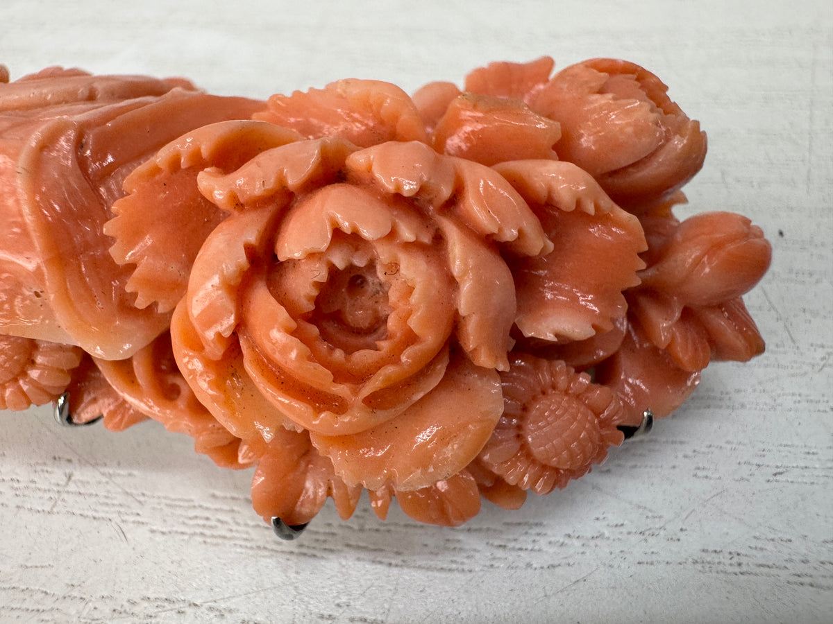 Y11127 OBIDOME Genuine Coral Sash clip brooch Japan antique kimono accessory