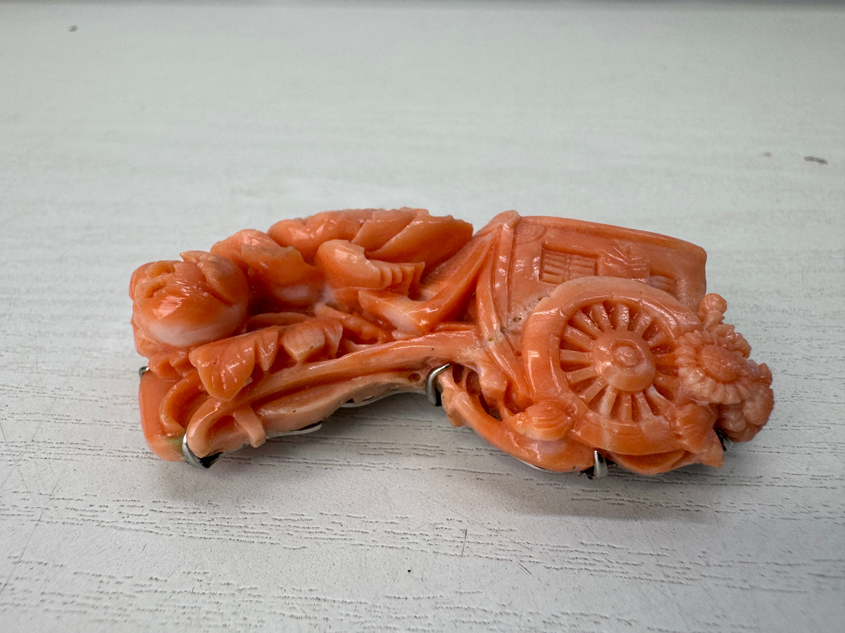 Y11127 OBIDOME Genuine Coral Sash clip brooch Japan antique kimono accessory