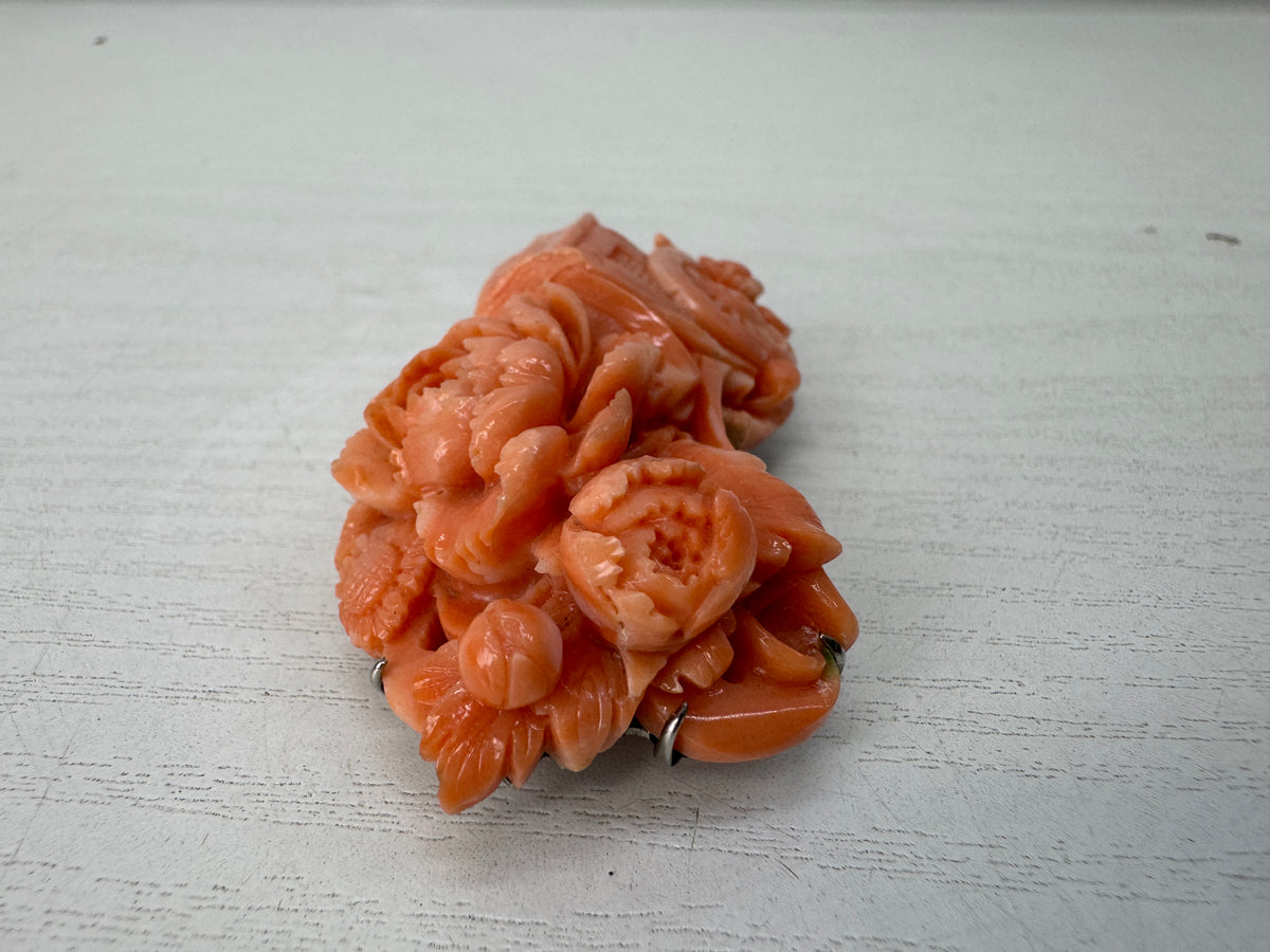 Y11127 OBIDOME Genuine Coral Sash clip brooch Japan antique kimono accessory