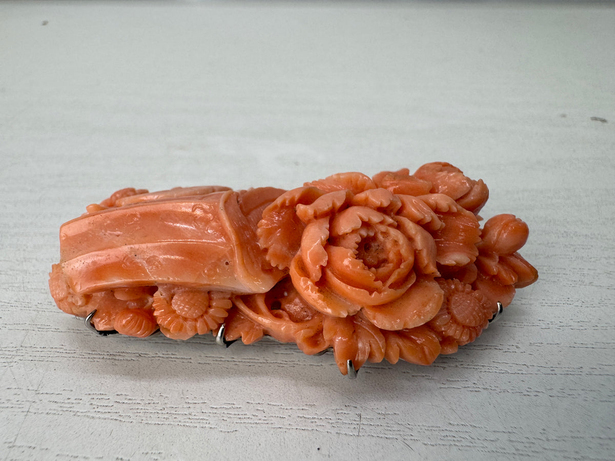 Y11127 OBIDOME Genuine Coral Sash clip brooch Japan antique kimono accessory