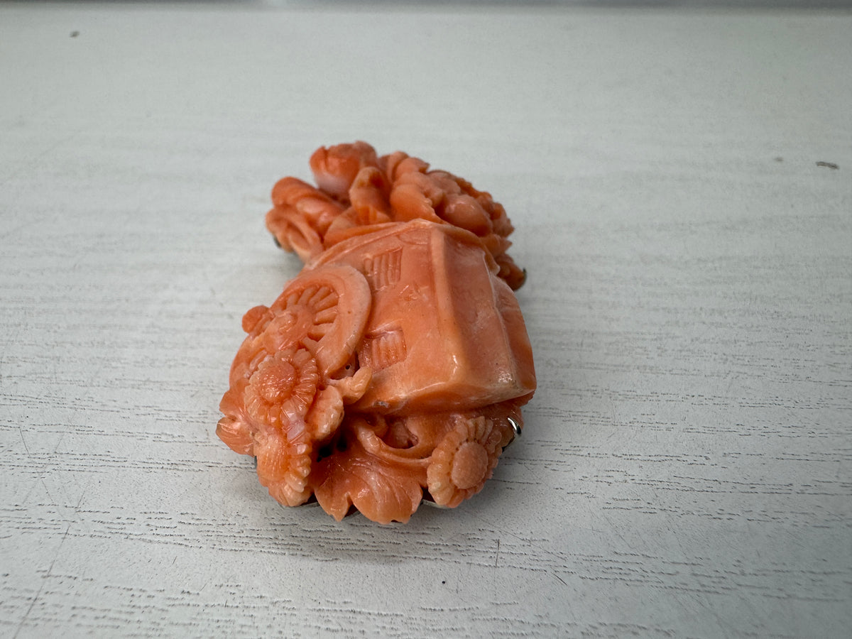 Y11127 OBIDOME Genuine Coral Sash clip brooch Japan antique kimono accessory