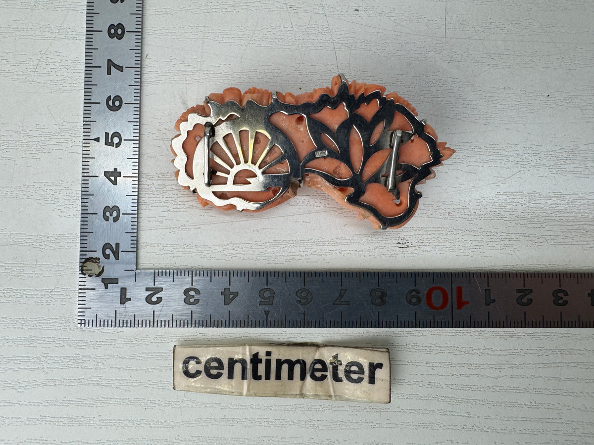 Y11127 OBIDOME Genuine Coral Sash clip brooch Japan antique kimono accessory