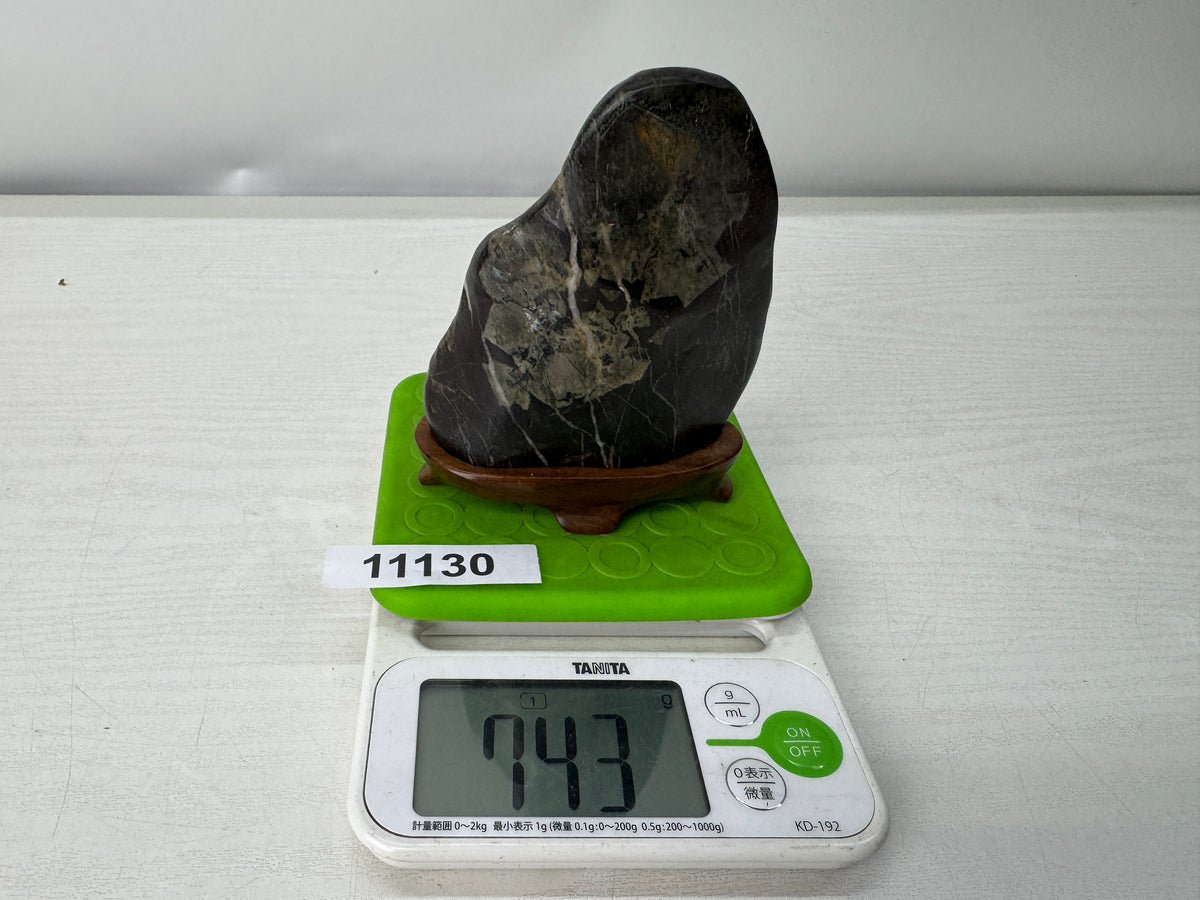 Y11130 OKIMONO Suiseki Raw Viewing stone wooden stand Japan antique interior