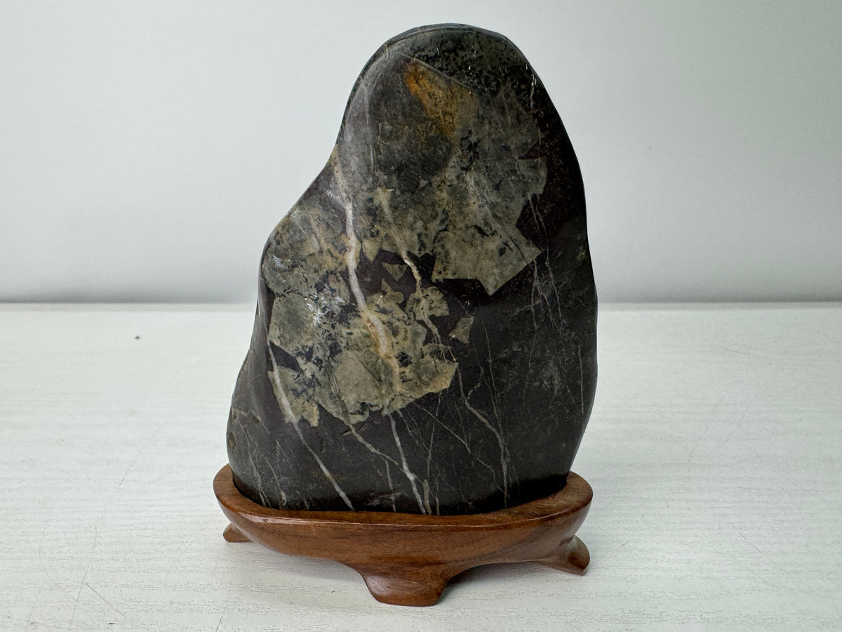 Y11130 OKIMONO Suiseki Raw Viewing stone wooden stand Japan antique interior