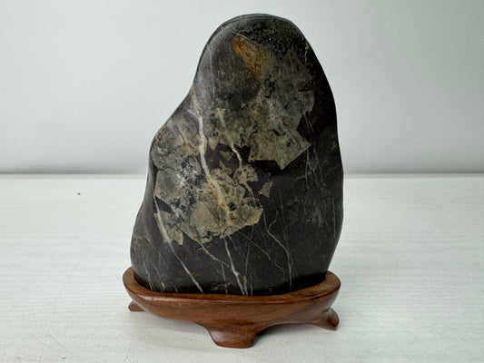 Y11130 OKIMONO Suiseki Raw Viewing stone wooden stand Japan antique interior