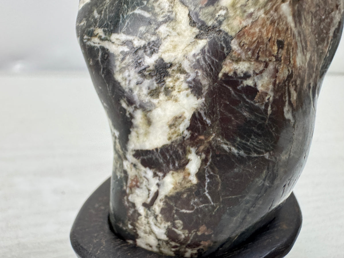 Y11132 OKIMONO Chrysanthemum stone wooden stand Japan antique interior ornament