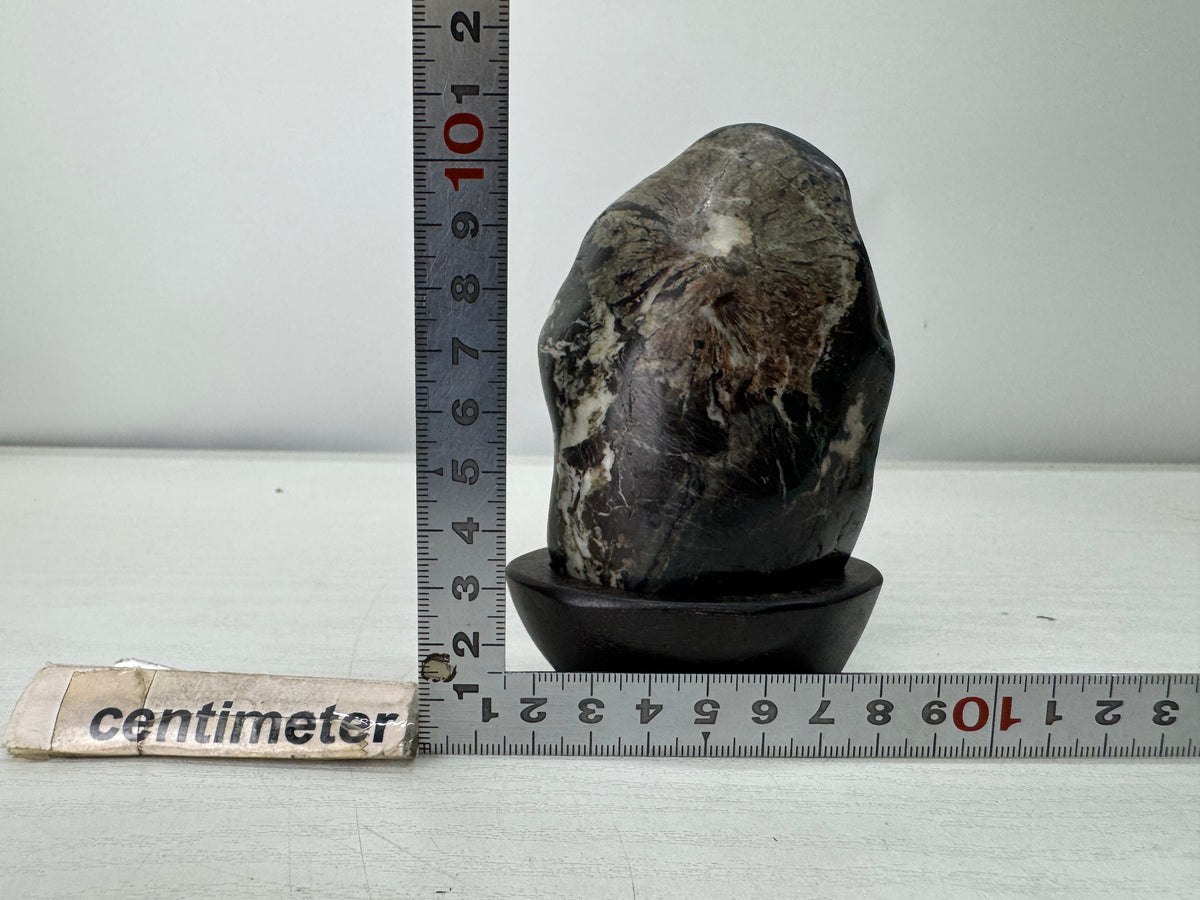Y11132 OKIMONO Chrysanthemum stone wooden stand Japan antique interior ornament
