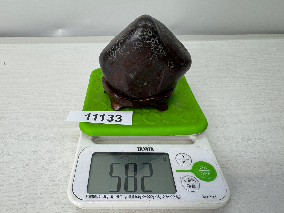 Y11133 OKIMONO Suiseki viewing stone  wooden stand Japan antique interior decor