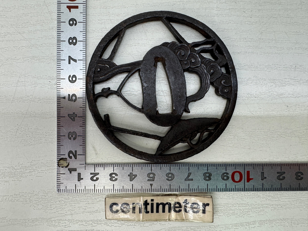 Y11141 TSUBA Iron Sword guard Openwork wave umbrella Samurai Japan antique bushi