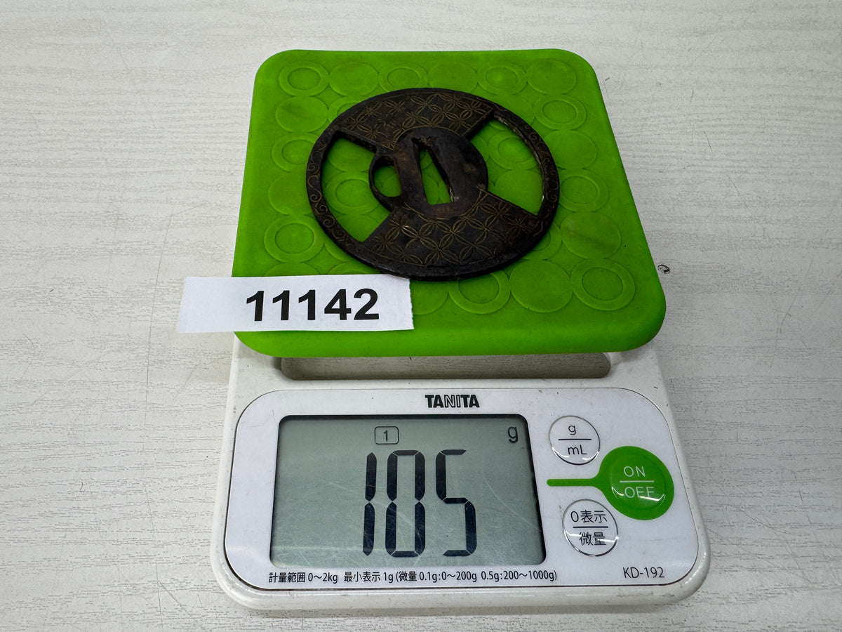 Y11142 TSUBA Iron Sword guard Shippo 7 treasures pattern Inlay Japan antique