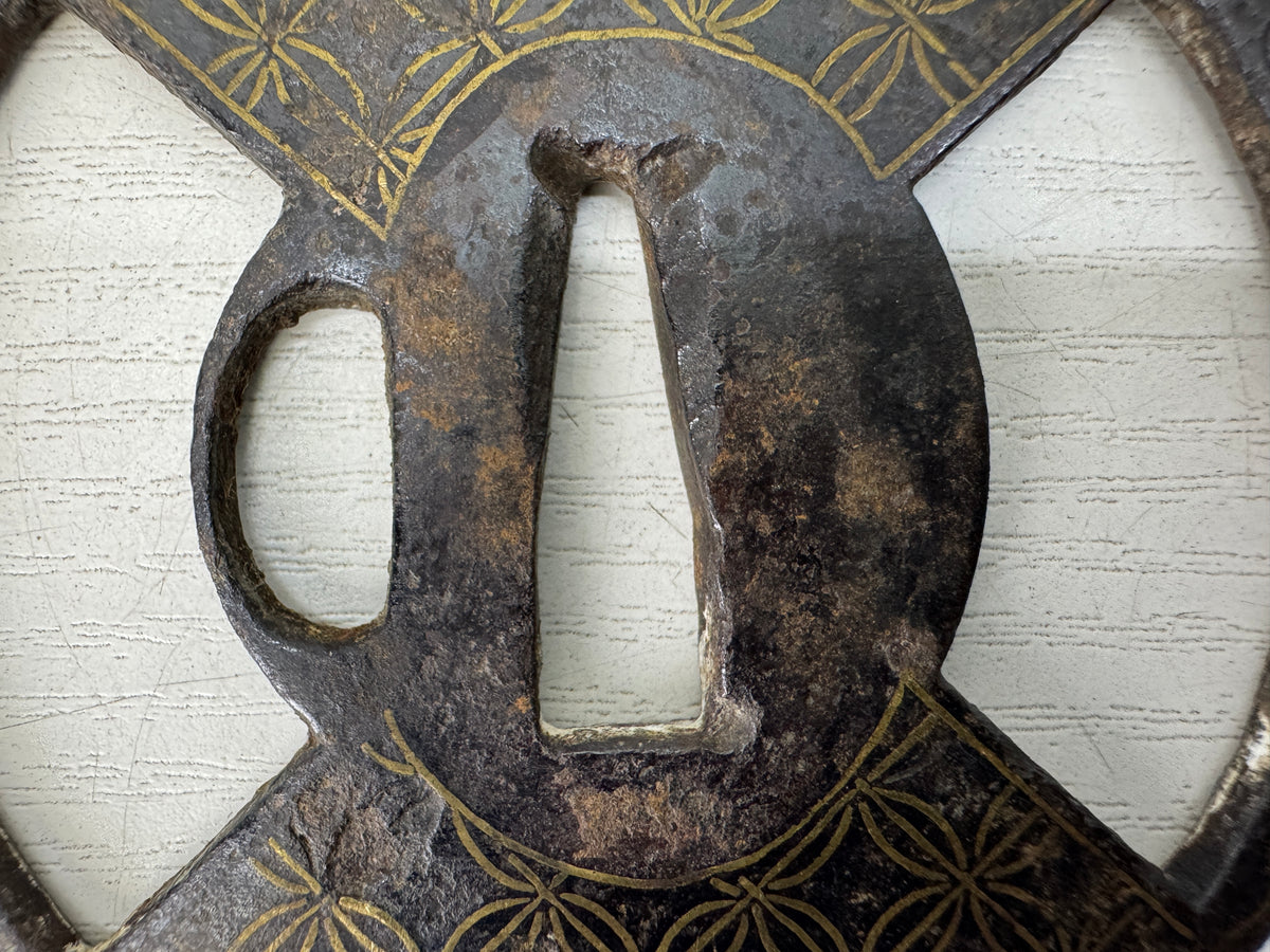 Y11142 TSUBA Iron Sword guard Shippo 7 treasures pattern Inlay Japan antique