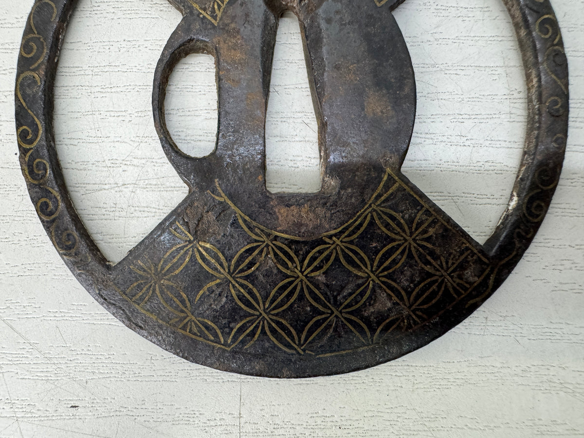 Y11142 TSUBA Iron Sword guard Shippo 7 treasures pattern Inlay Japan antique