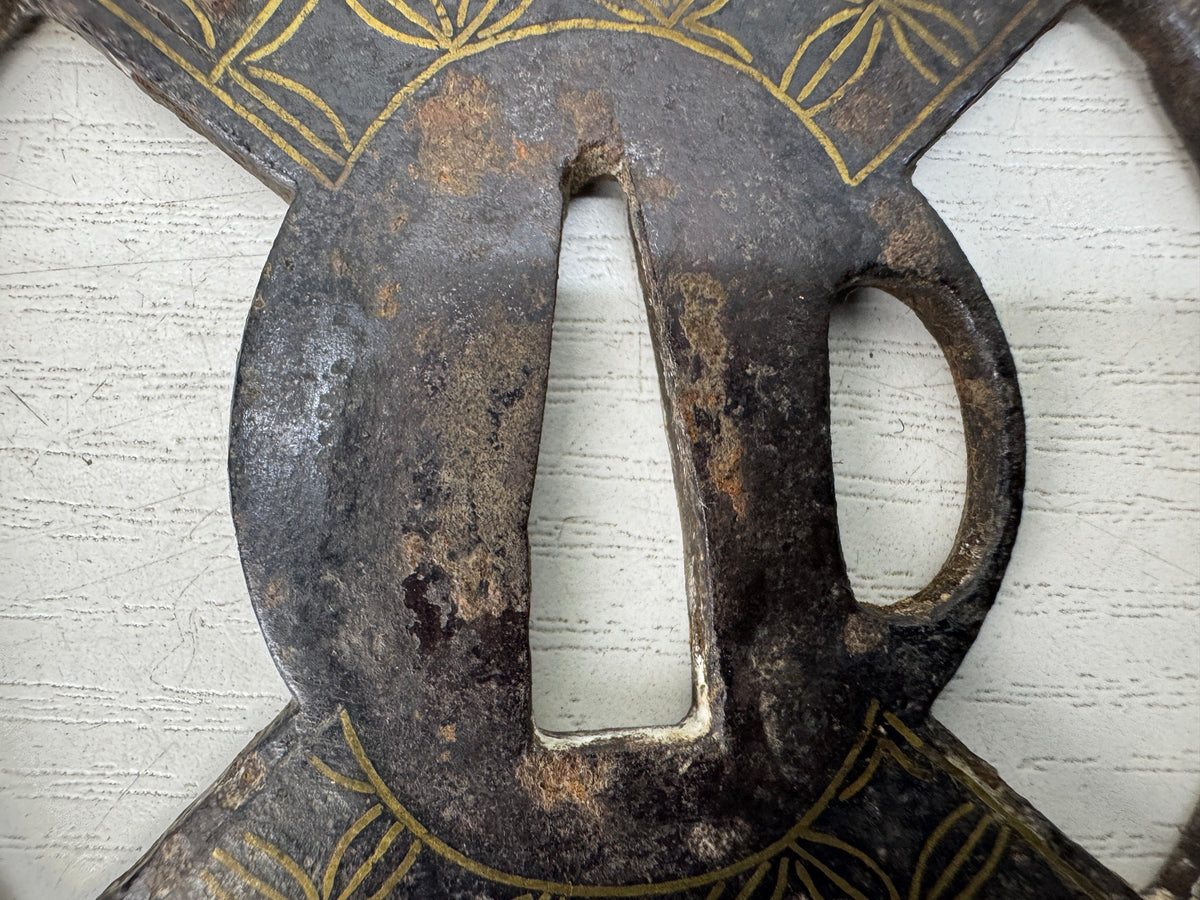 Y11142 TSUBA Iron Sword guard Shippo 7 treasures pattern Inlay Japan antique