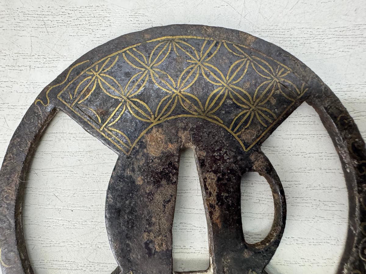 Y11142 TSUBA Iron Sword guard Shippo 7 treasures pattern Inlay Japan antique