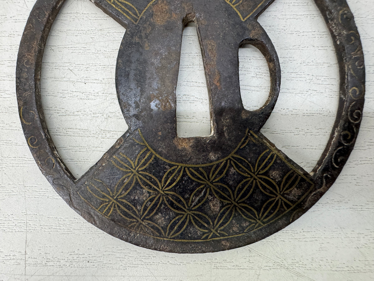 Y11142 TSUBA Iron Sword guard Shippo 7 treasures pattern Inlay Japan antique