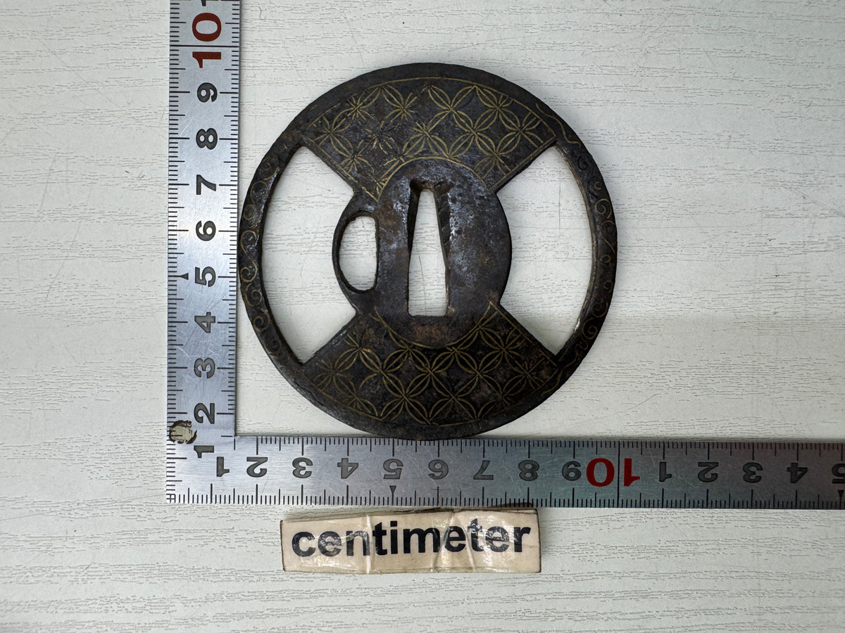 Y11142 TSUBA Iron Sword guard Shippo 7 treasures pattern Inlay Japan antique