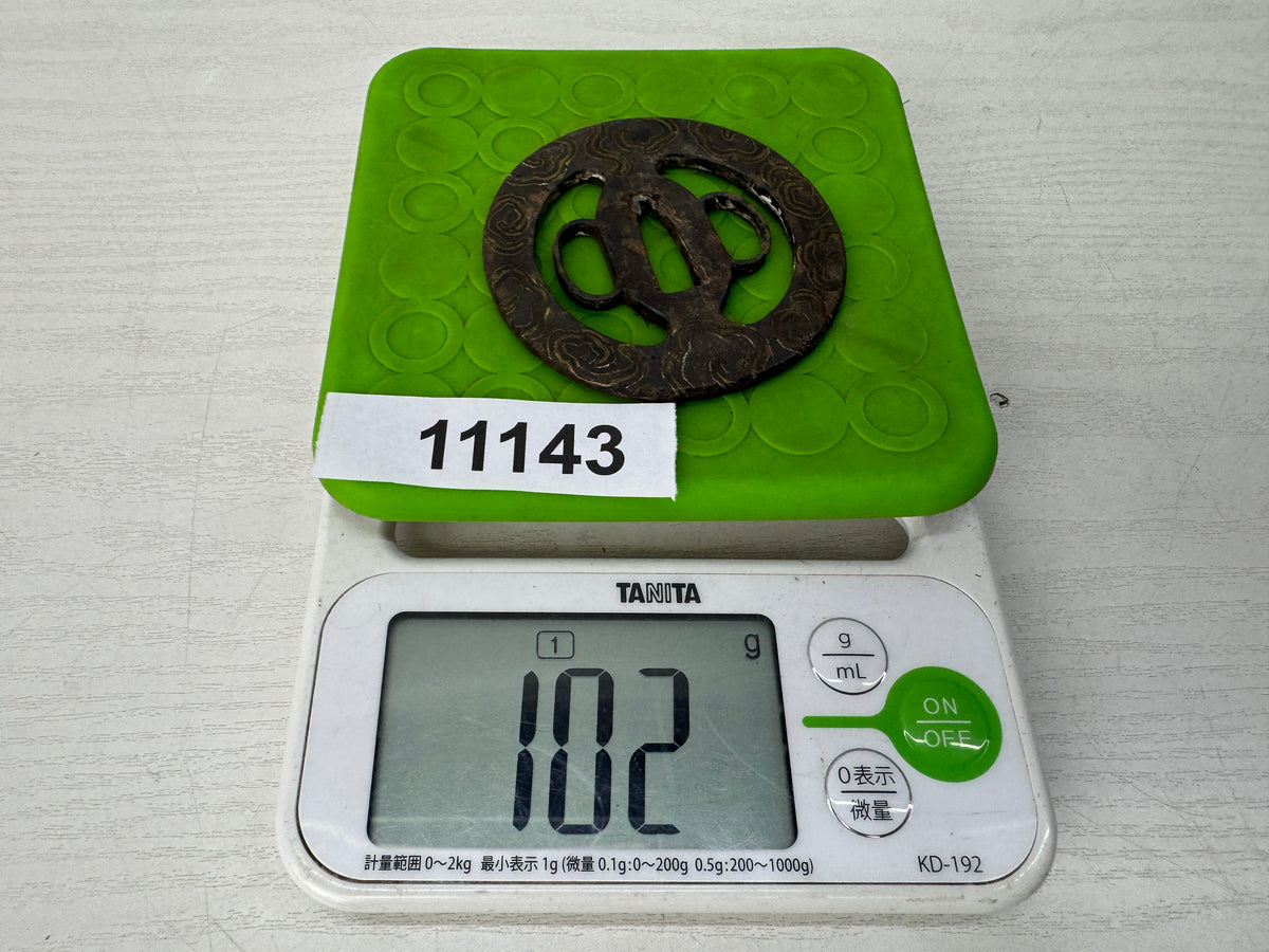 Y11143 TSUBA Iron Sword guard spiral design Inlay　 Japan antique Samurai bushi