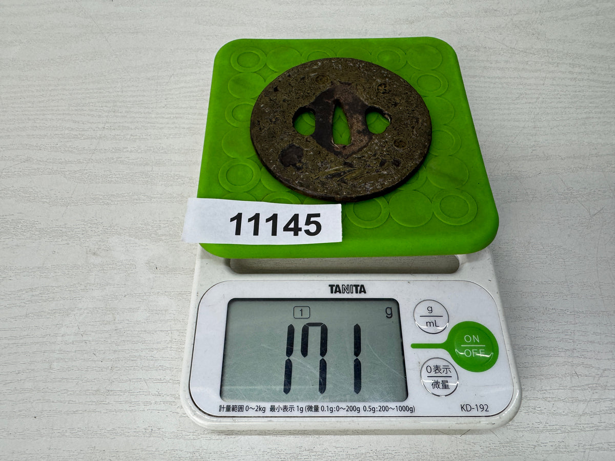 Y11145 TSUBA Iron Long Sword guard Brass Inlay Family crest Japan antique bushi