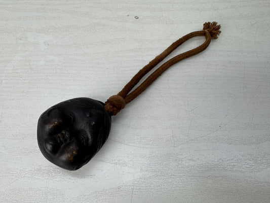 Y11146 BELL Copper Ofuku face shape ornament Japan antique accessory trinket