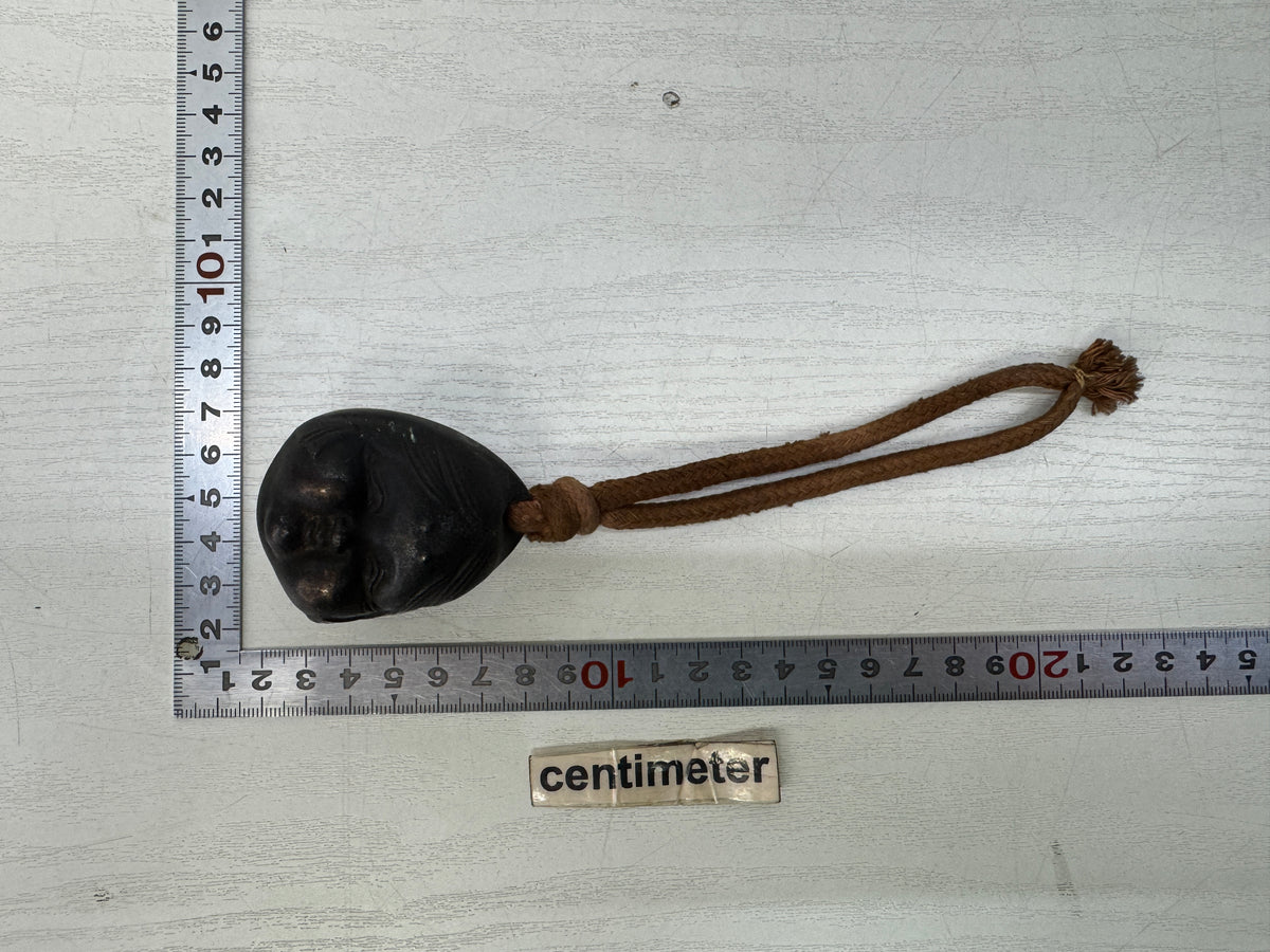 Y11146 BELL Copper Ofuku face shape ornament Japan antique accessory trinket