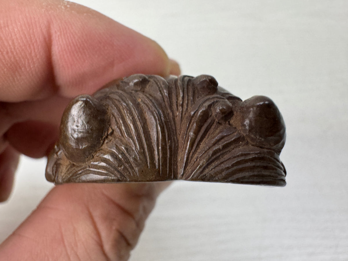 Y11148 NETSUKE wood carving Demon mask Sagemono Japan antique kimono accessory