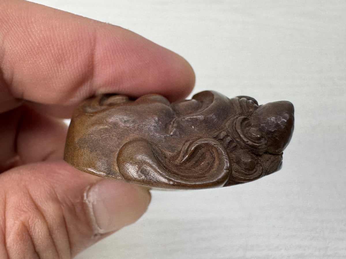 Y11148 NETSUKE wood carving Demon mask Sagemono Japan antique kimono accessory