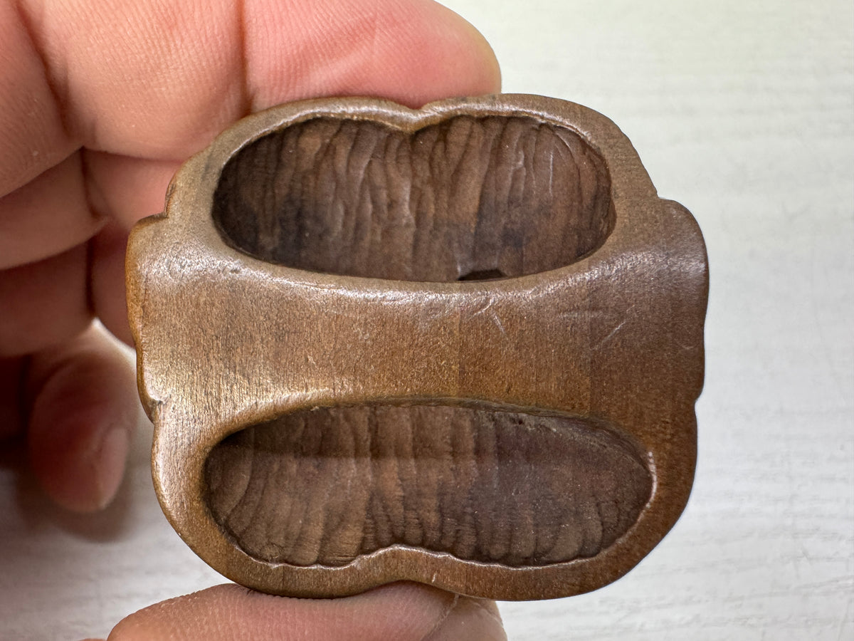 Y11148 NETSUKE wood carving Demon mask Sagemono Japan antique kimono accessory