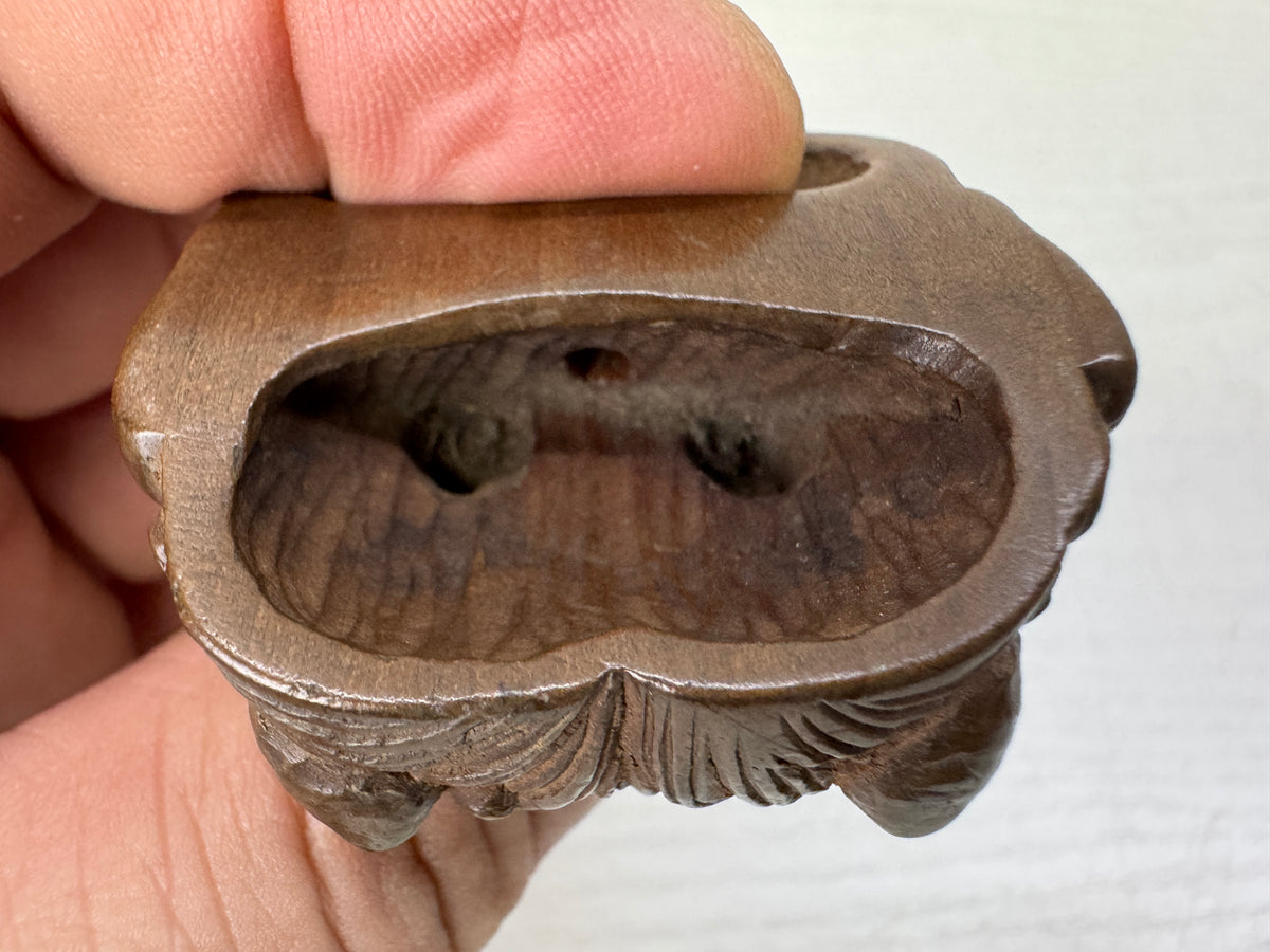 Y11148 NETSUKE wood carving Demon mask Sagemono Japan antique kimono accessory