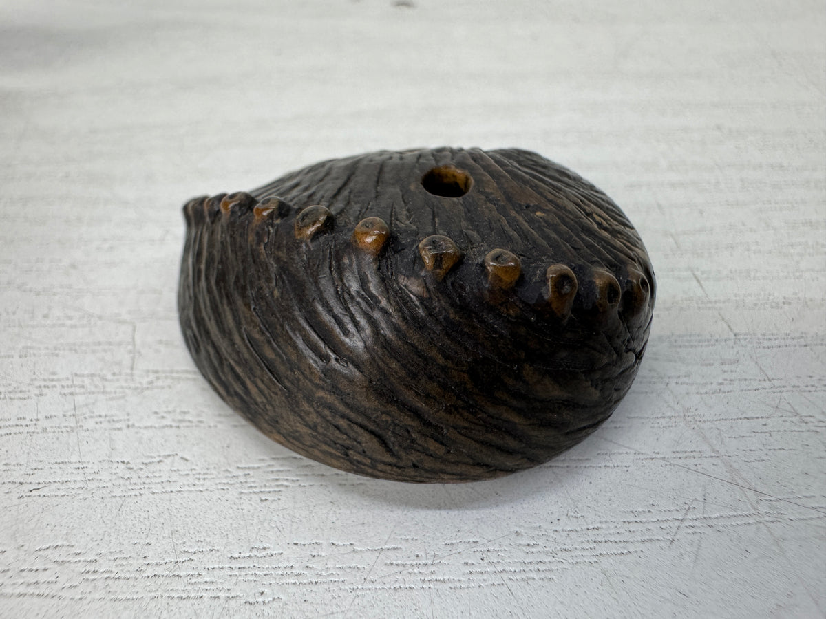 Y11149 NETSUKE wood carving Abalone Japan antique kimono accessory fashion