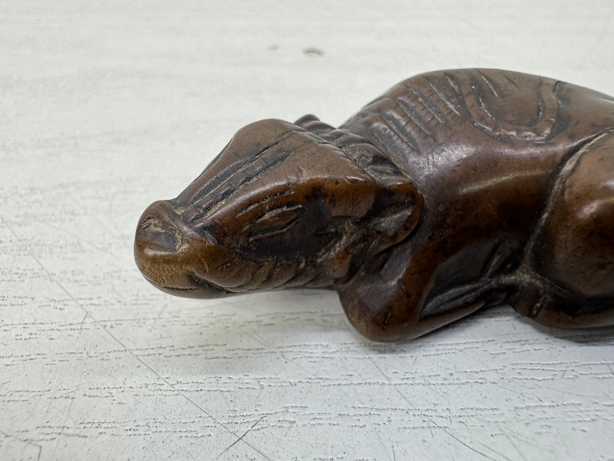 Y11150 NETSUKE wood carving Cow Japan antique kimono accessory fashion trinket