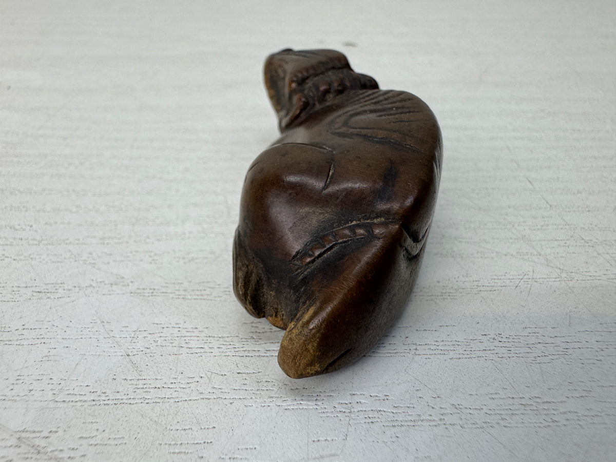 Y11150 NETSUKE wood carving Cow Japan antique kimono accessory fashion trinket