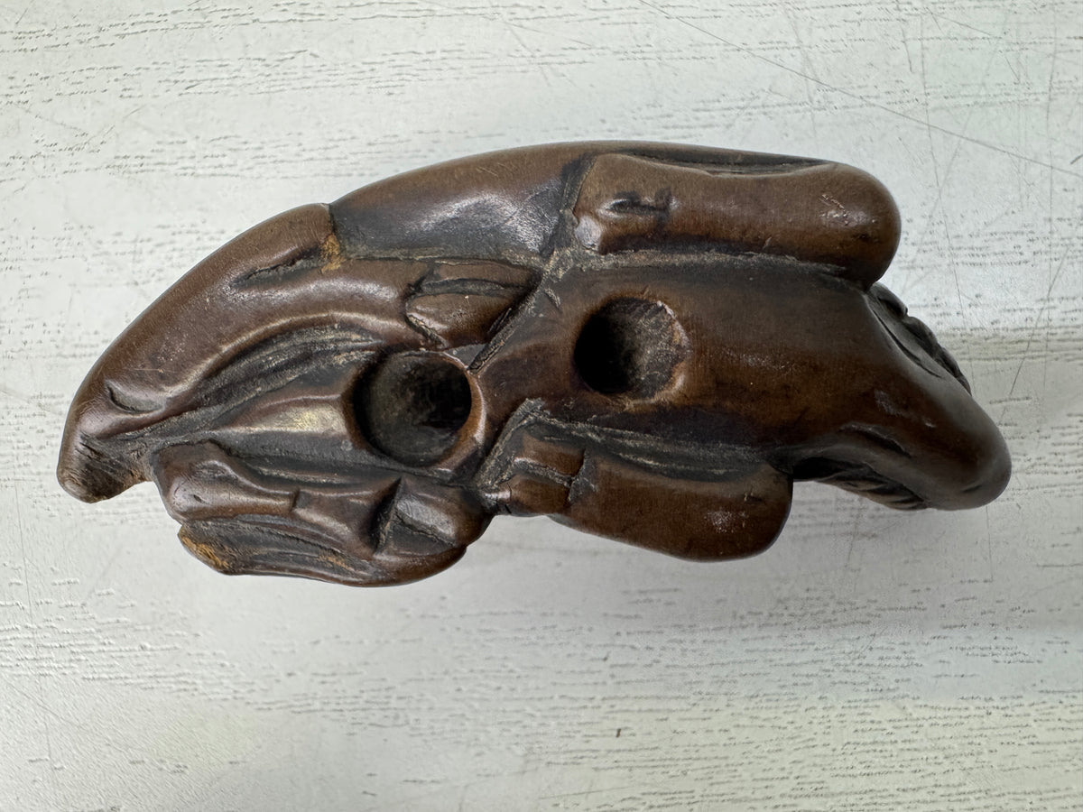 Y11150 NETSUKE wood carving Cow Japan antique kimono accessory fashion trinket