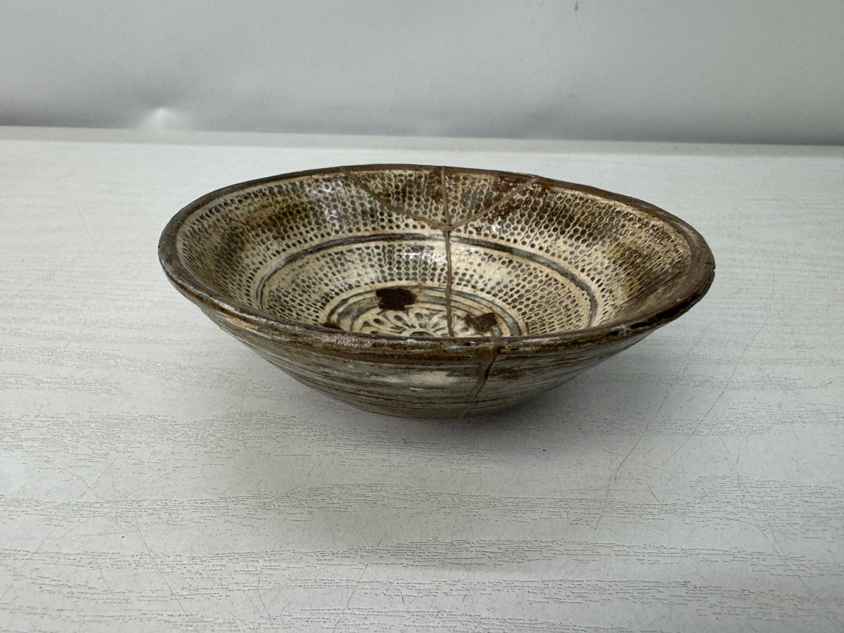 Y11152 CHAWAN Mishima flat Sake cup Sakazuki kintsugi Li Dynasty antique pottery