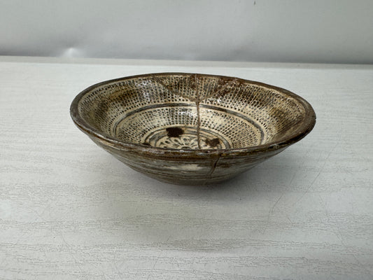Y11152 CHAWAN Mishima flat Sake cup Sakazuki kintsugi Li Dynasty antique pottery