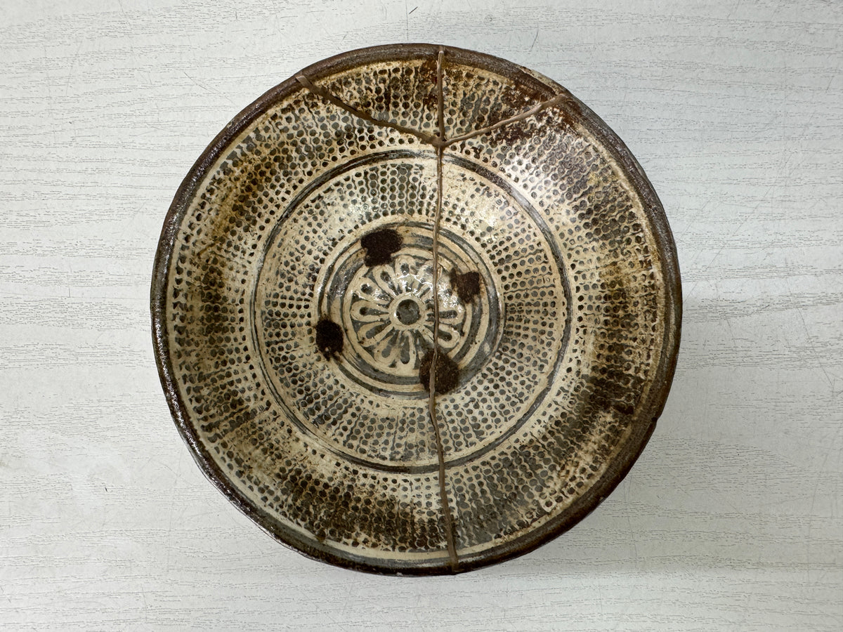Y11152 CHAWAN Mishima flat Sake cup Sakazuki kintsugi Li Dynasty antique pottery