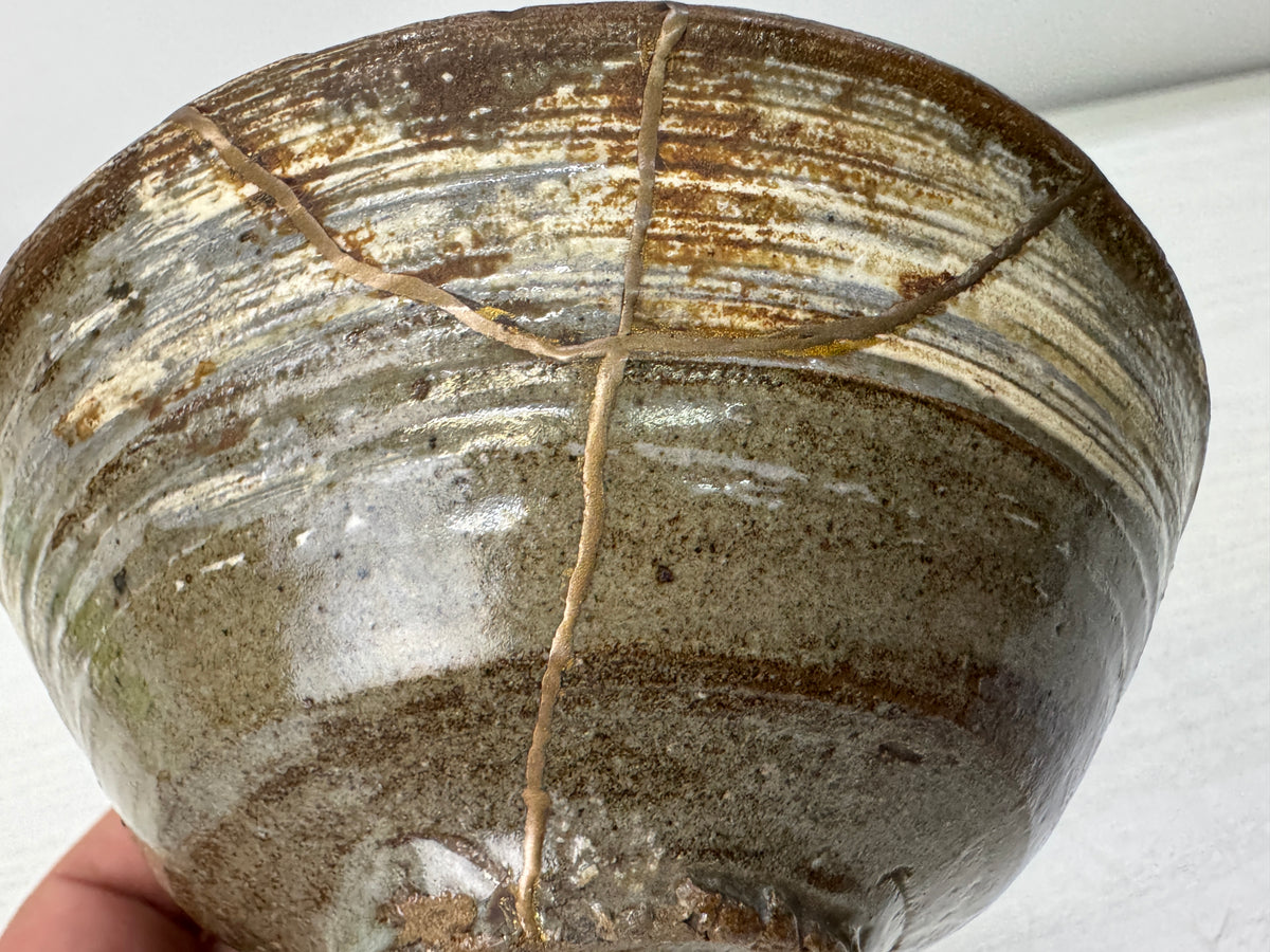 Y11152 CHAWAN Mishima flat Sake cup Sakazuki kintsugi Li Dynasty antique pottery