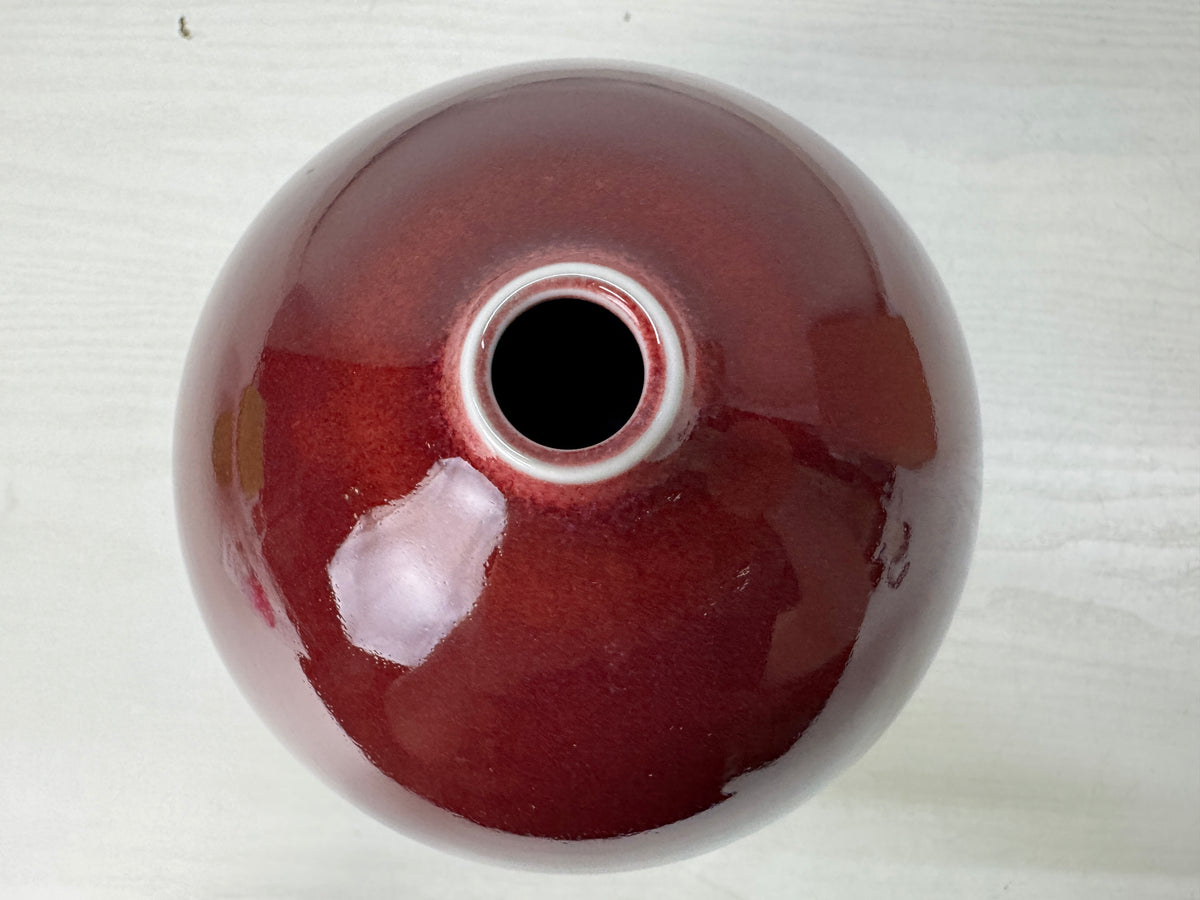 Y11164 FLOWER VASE Mino-ware cinnabar signed box Japan antique ikebana interior