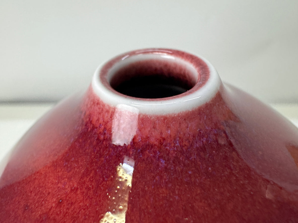 Y11164 FLOWER VASE Mino-ware cinnabar signed box Japan antique ikebana interior