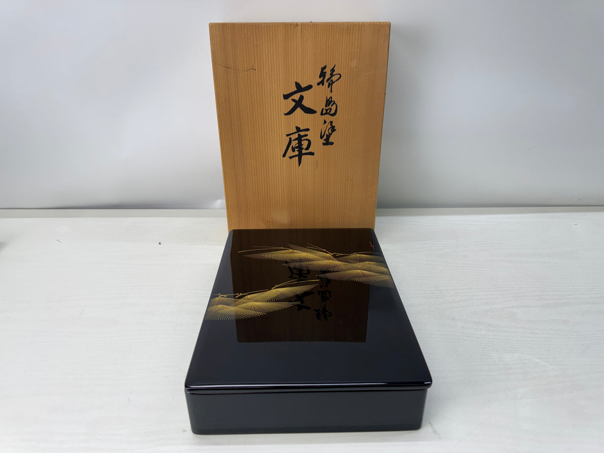 Y11165 BOX Wajima lacquer Letter container signed box Japan antique stationery