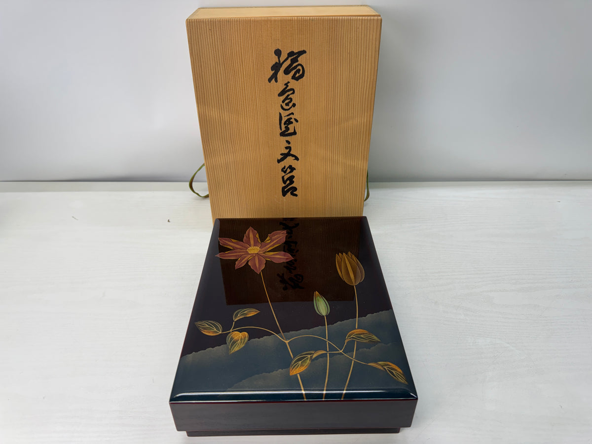 Y11166 BOX Wajima lacquer Letter container signed box Japan antique stationery