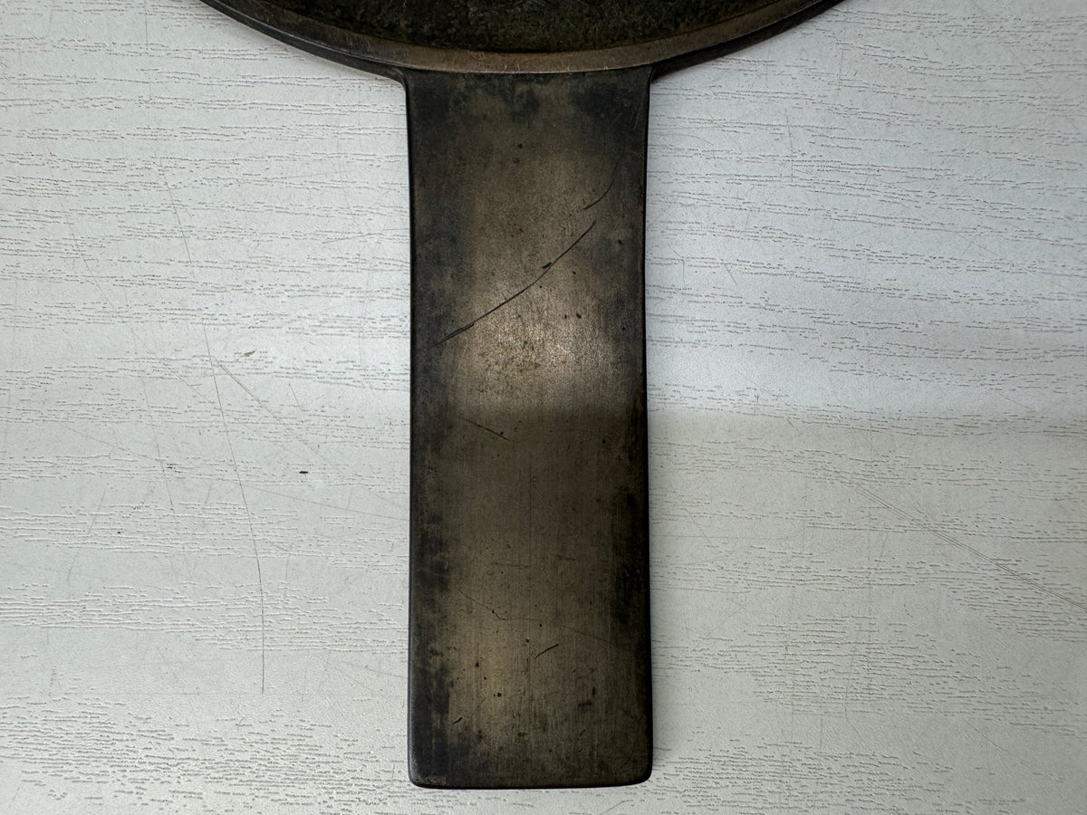 Y11169 KAGAMI Old bronze mirror signed case Japan antique grooming appearance
