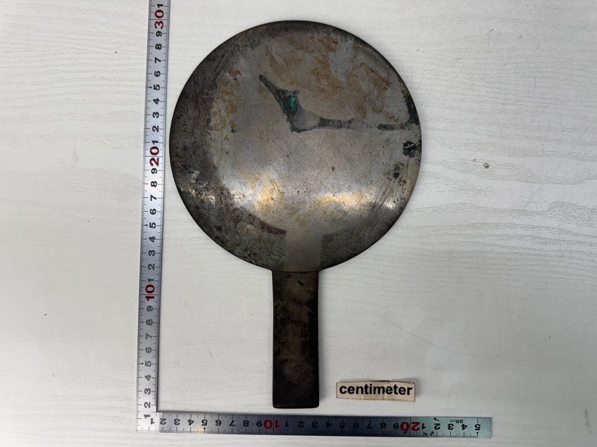 Y11169 KAGAMI Old bronze mirror signed case Japan antique grooming appearance